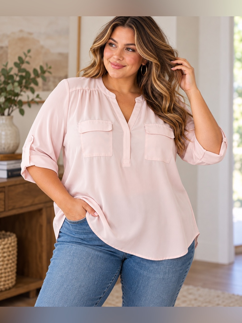 torrid Blush Pink V-Neck Harper Blouse XL